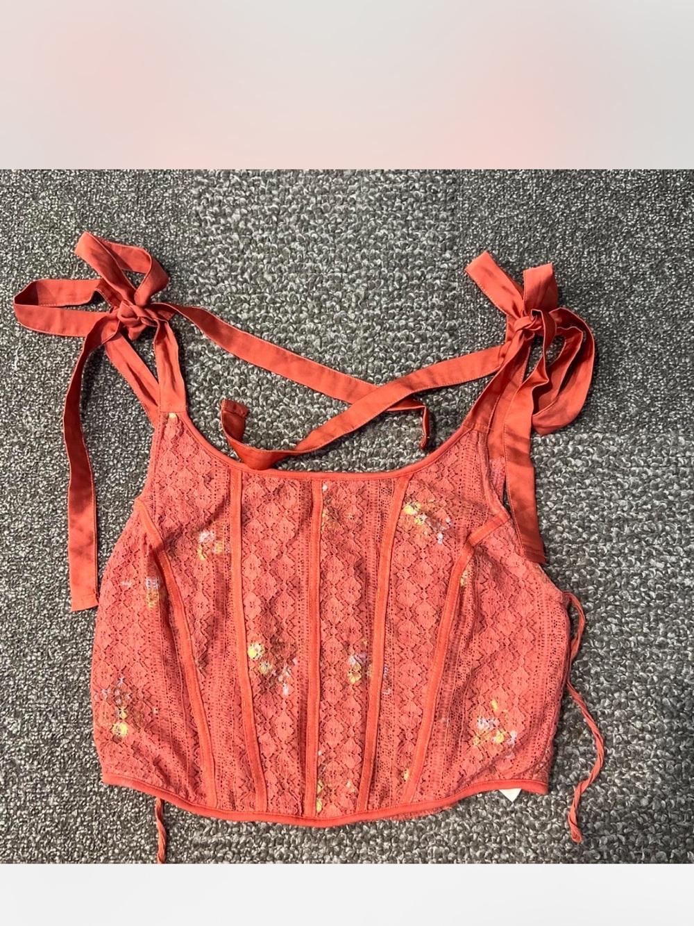 Free People Coral Lace Tie-Shoulder Bustier Crop Top